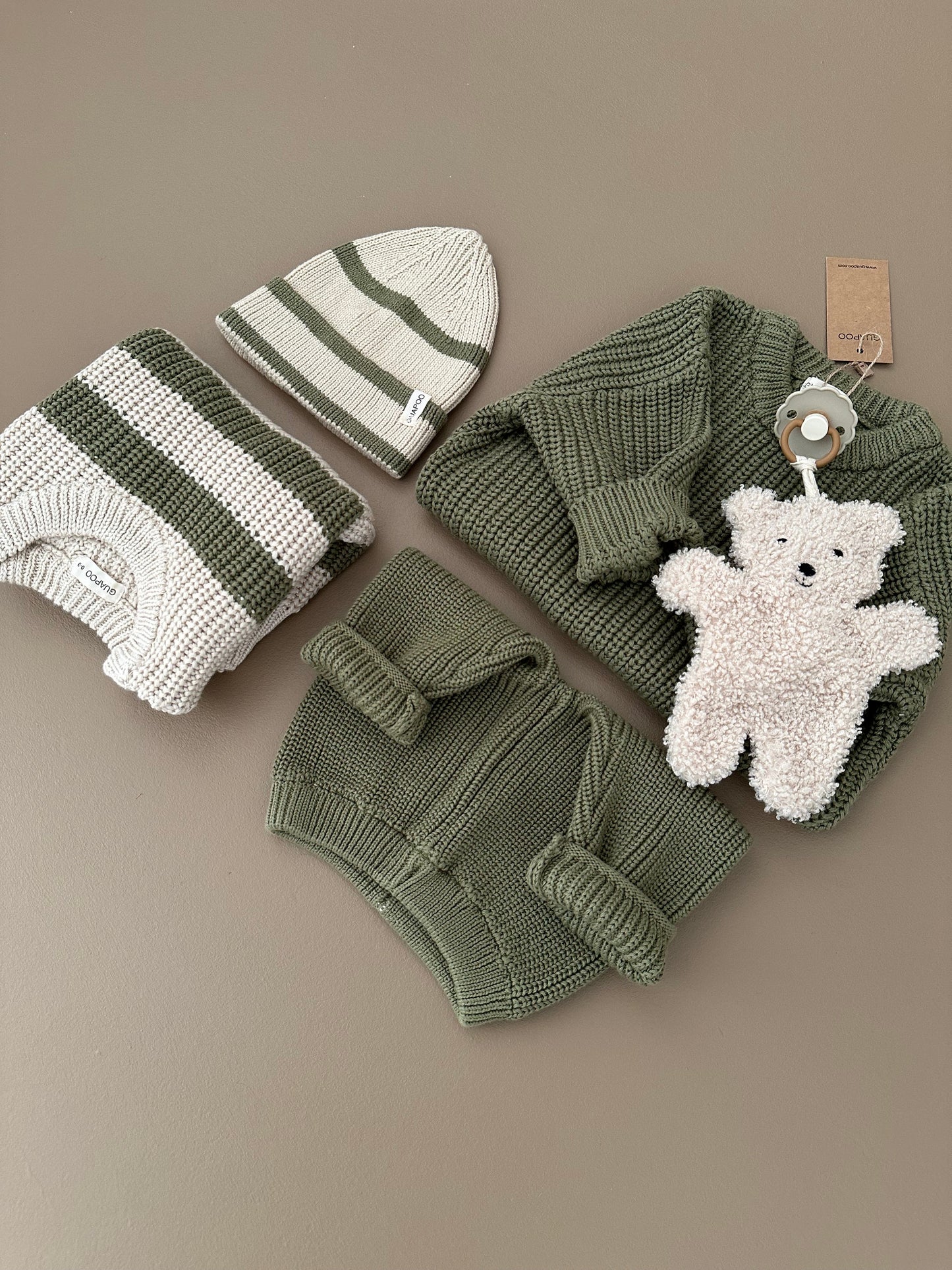 SOFT KNIT BEANIE | KHAKI STRIPES