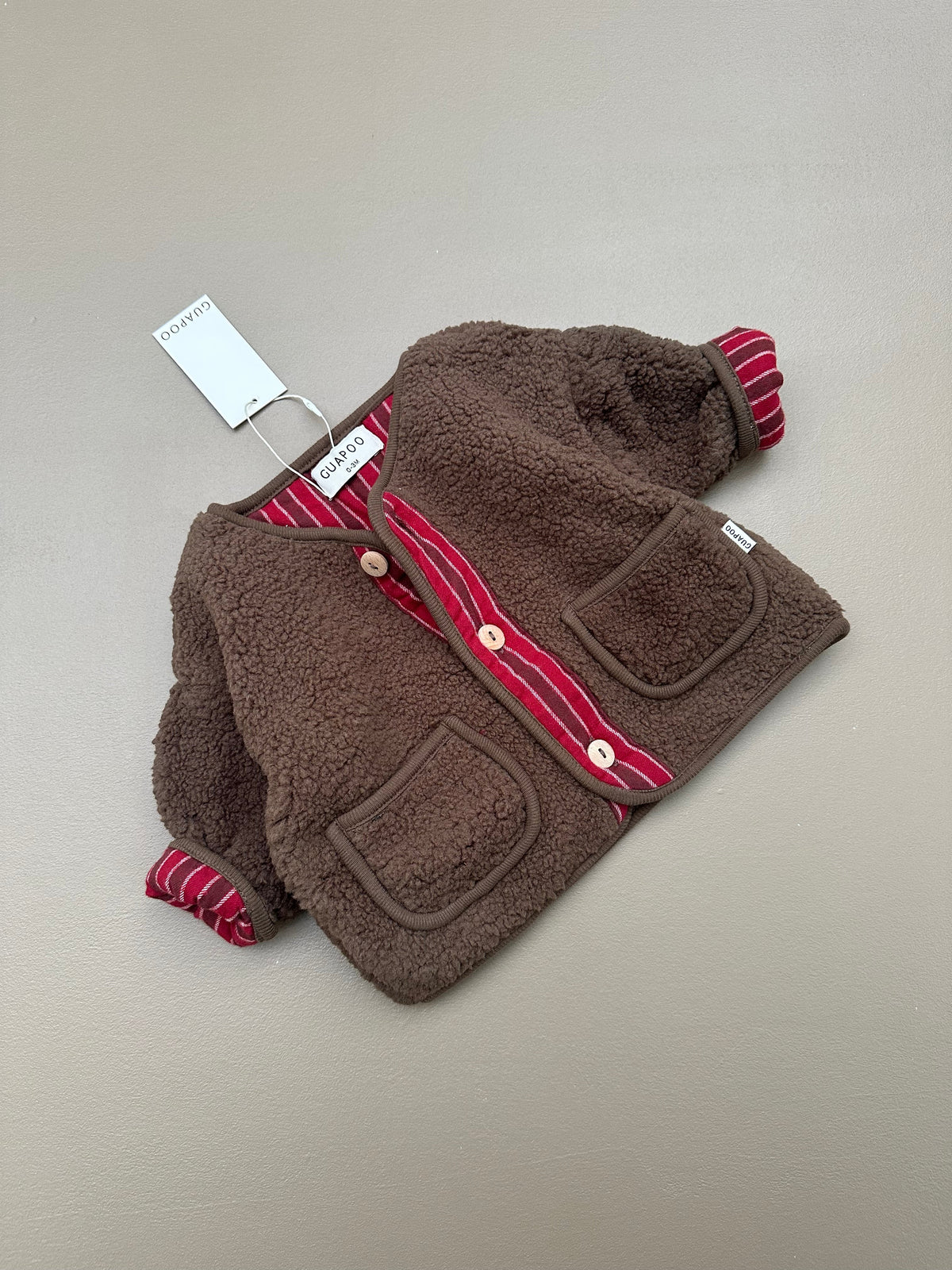 REVERSIBLE TEDDY JACKET RED STRIPES