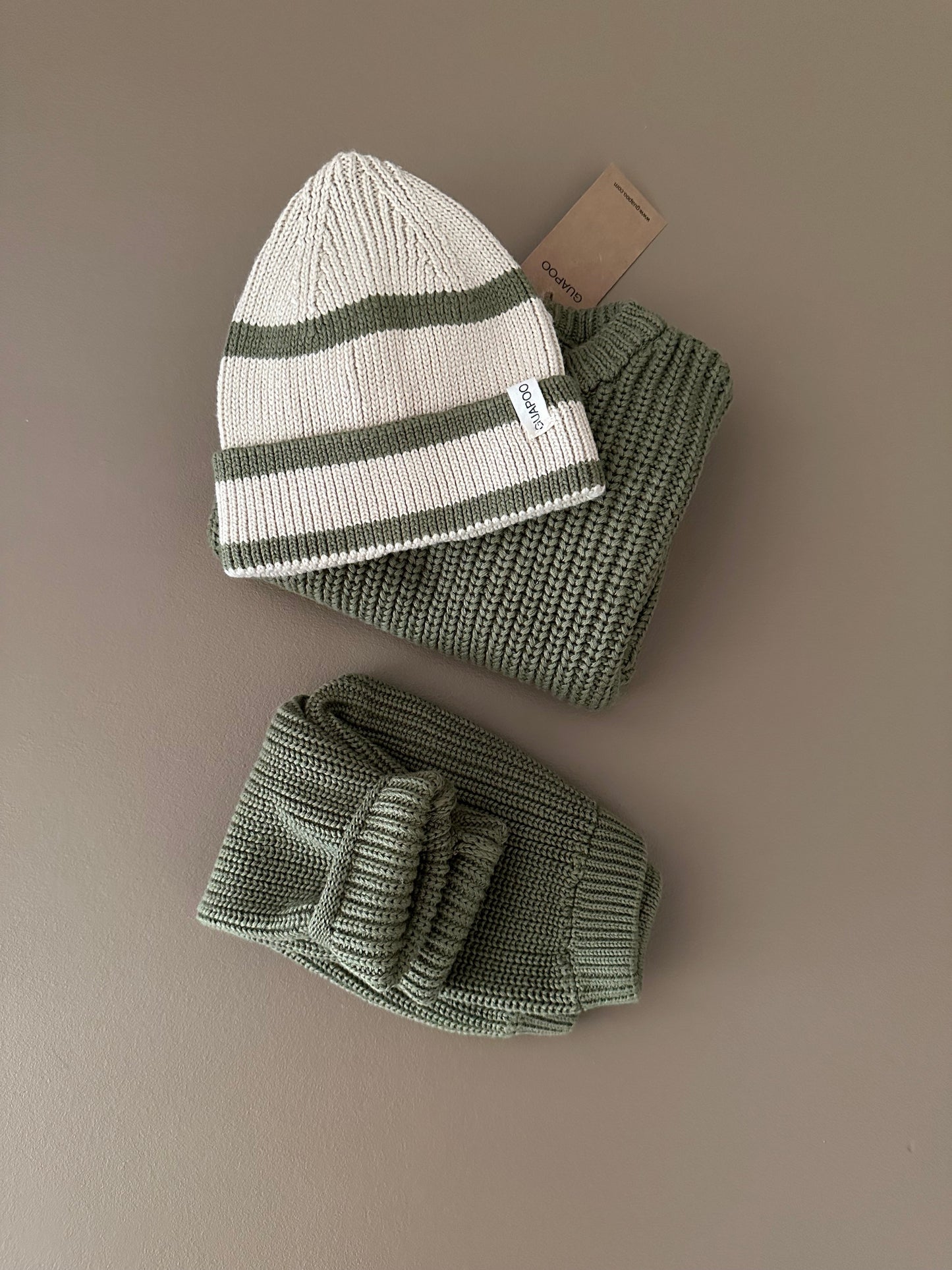 SOFT KNIT BEANIE | KHAKI STRIPES